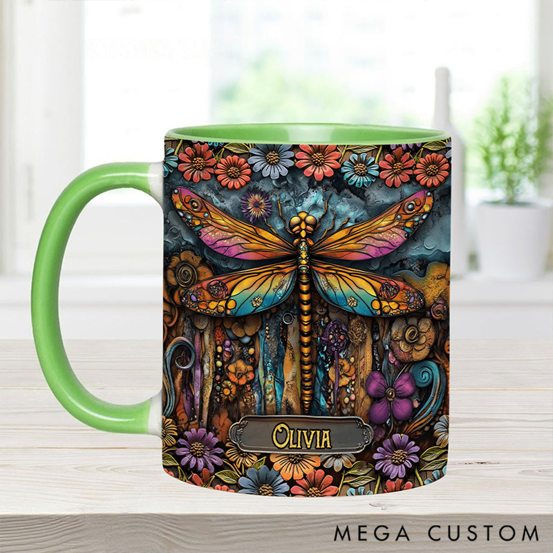 Personalized Green Lady Mug Adorned with 3D Tool Embellishments Custom Name Engraved Mug for Avid Garden Lovers