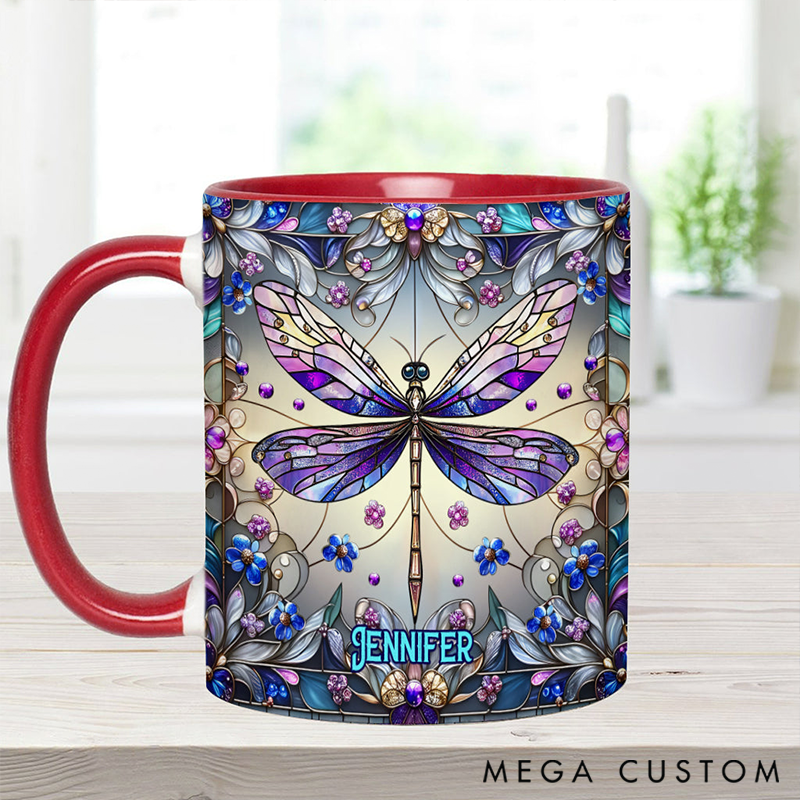 Personalized Purple Dragonfly Lady Mug Adorned with 3D Tool Embellishments Custom Name Engraved Mug for Avid Garden Lovers