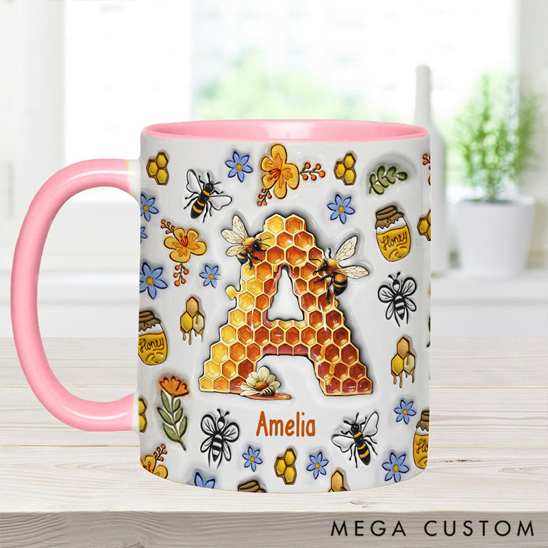 Personalized Stunning Bee Letter Mug Adorned with 3D Tool Embellishments Custom Name Engraved Mug for Avid Garden Lovers