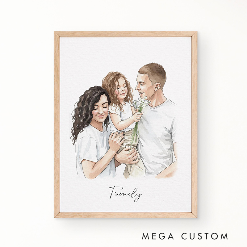 Personalized Hand-Drawn Painting from Photo Custom Watercolor Family Portrait from Photo Mother Father gift Gift from Daugther