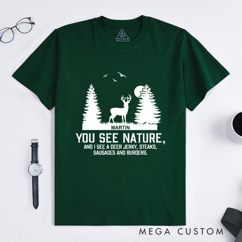 Personalized Nature Hunter T-Shirt Hunting Shirts for Men Husband Gift for Outdoor Hunting Lover