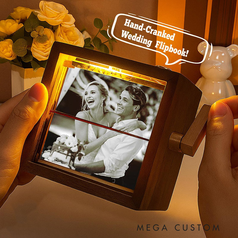 Personalized Photo Flipbook Animation Box Wooden Photo Book with Light Anniversary Birthday Wedding Gift for Mom Unique Gift for Couple Home Decor