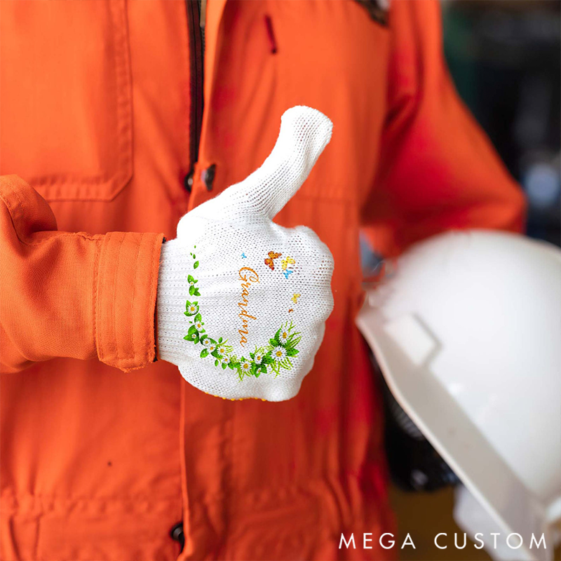 Personalized Name Gardening Gloves Decorated with Floral Wreaths & Butterflies Heartwarming Functional Tools for Beloved Gardeners