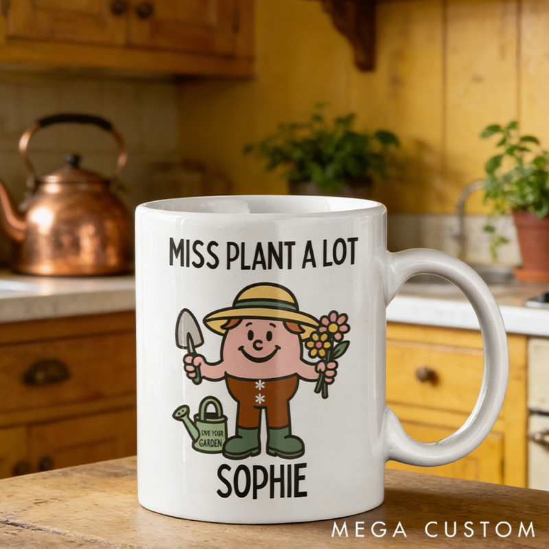 Personalized Miss Plant a Lot a Charming Gardening-Themed Mug Celebrating Green-Thumb Joy and Personalized Whimsy for Plant Lovers Everywhere