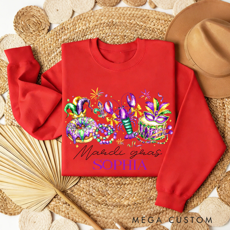 Personalized Mardi Gras Donut Sweatshirt with Name Retro King Cake Shirt Louisiana Tee Gift for Baking Lover Him Her
