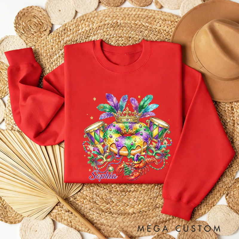 Personalized Mardi Gras King Cake Sweatshirt with Name Louisiana Carnival Graphic Sweatshirt Fat Tuesday Shirt Gift for Baking Lover Him Her Cake Lover