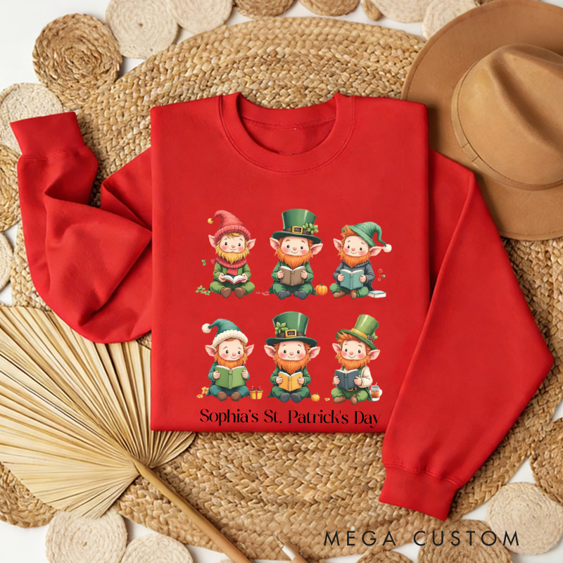 Personalized Book Lover Leprechaun Sweatshirt St Patricks Reading Sweatshirt with Name St. Patrick's Day Gift for Book Lover Reader Girlfriend Wife Librarian