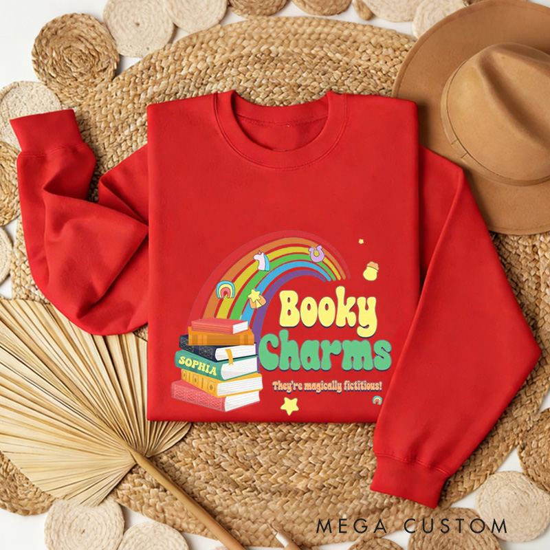 Personalized Booky Charms Sweatshirt Retro Bookish Sweatshirt with Name St. Patrick's Day Gift for Book Lover Reader Girlfriend Wife Librarian