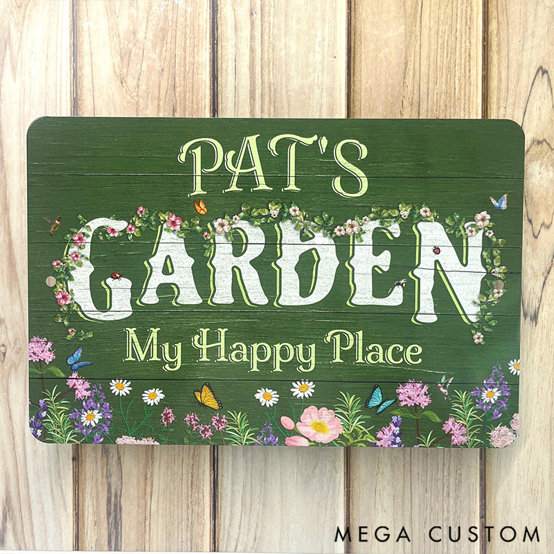 Personalized Metal Garden Sign Weathered Wood Design Rustic Pollinator Custom Outdoor Decor Gifts for Her Garden Lover Gift 