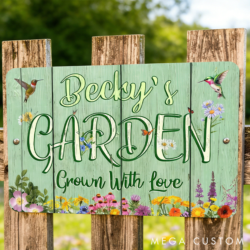 Personalized Metal Garden Sign Mint Green Farmhouse Decor Custom Outdoor Decor Gifts for Mom Garden Lover Gift