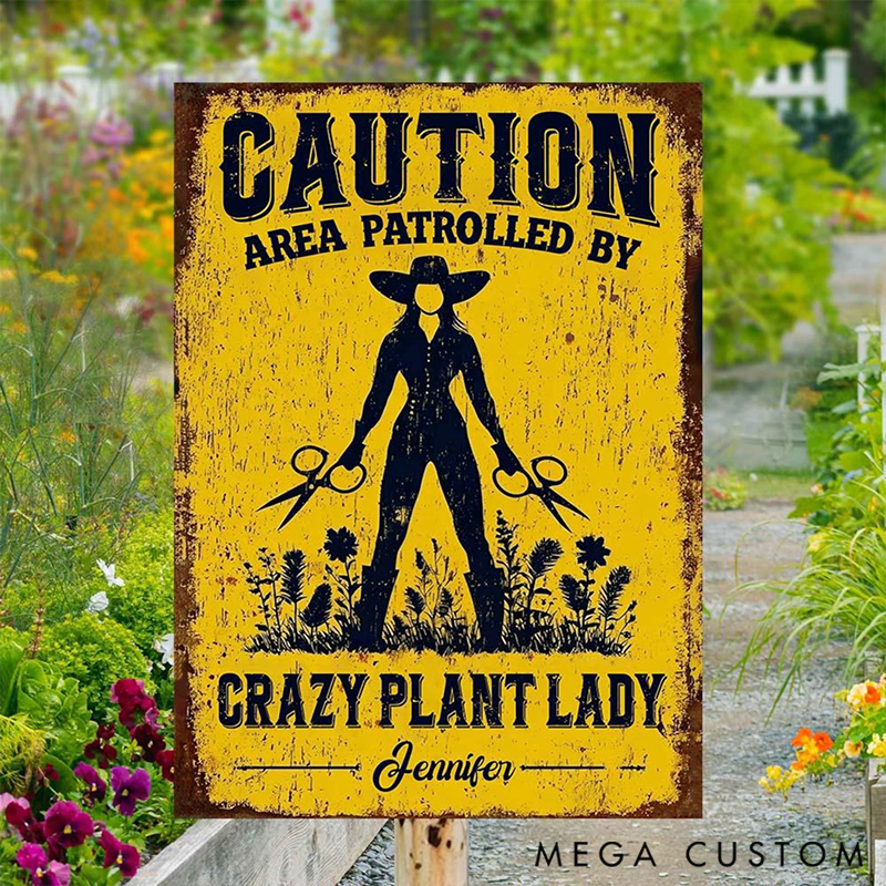 Personalized Crazy Plant Lady Rectangle Metal Sign Decor Custom Outdoor Decor Gift for Mom for Her Garden Lover Gift