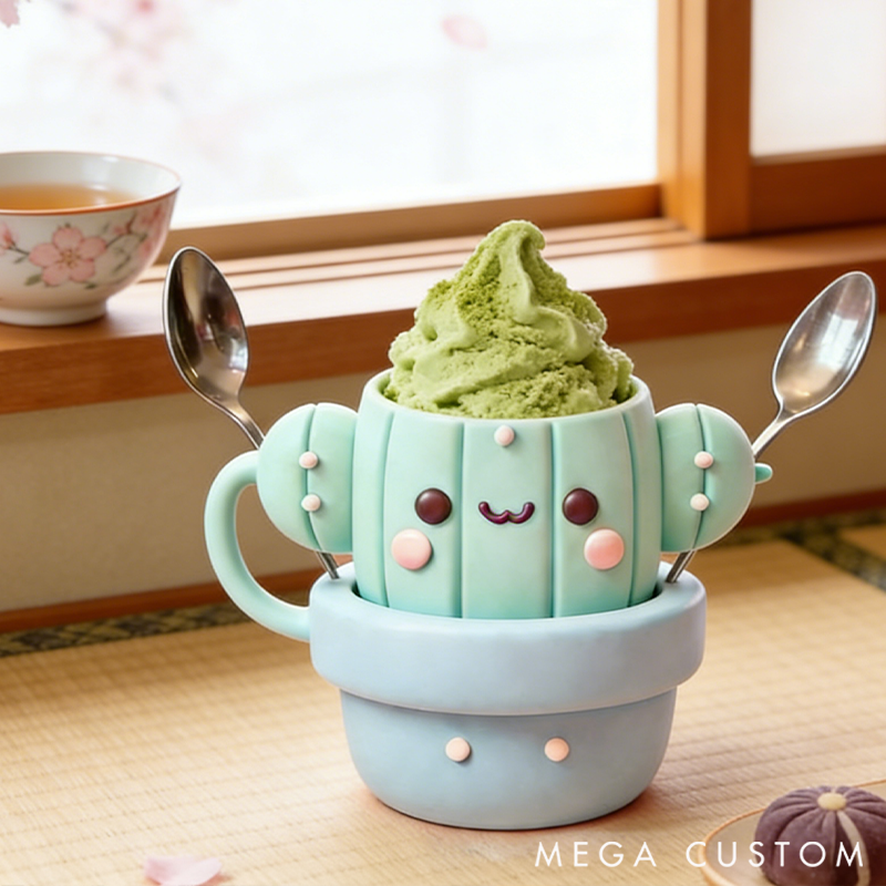 Personalized Cute Cactus Ice Cream Pint Holder with Spoon Slots Eco-Friendly 3D Print for Gardening Lovers