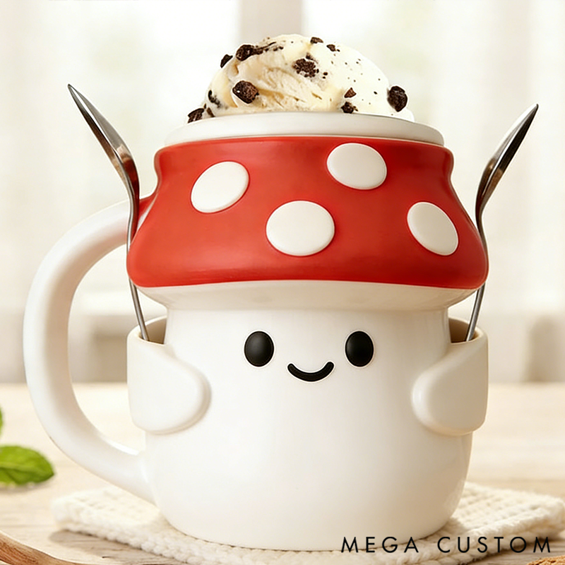 Personalized Cutea Mushroom Ice Cream Pint Holder with Spoon Slots Eco-Friendly 3D Print for Gardening Lovers