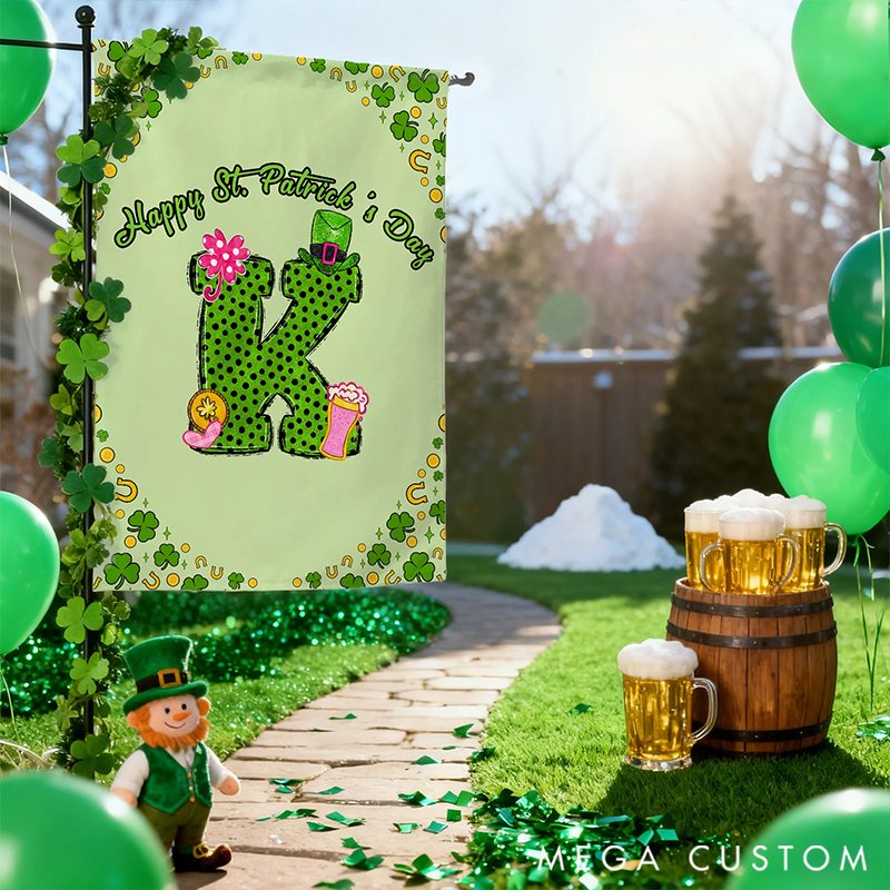 Personalized Lucky Shamrock Beer Mug Initial Garden Flag Outdoor Decor St. Patrick's Day Gift for Garden Lover