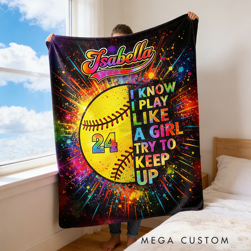 Personalized Softball Blanket with Custom Name and Jersey Number for Girls Who Love the Game