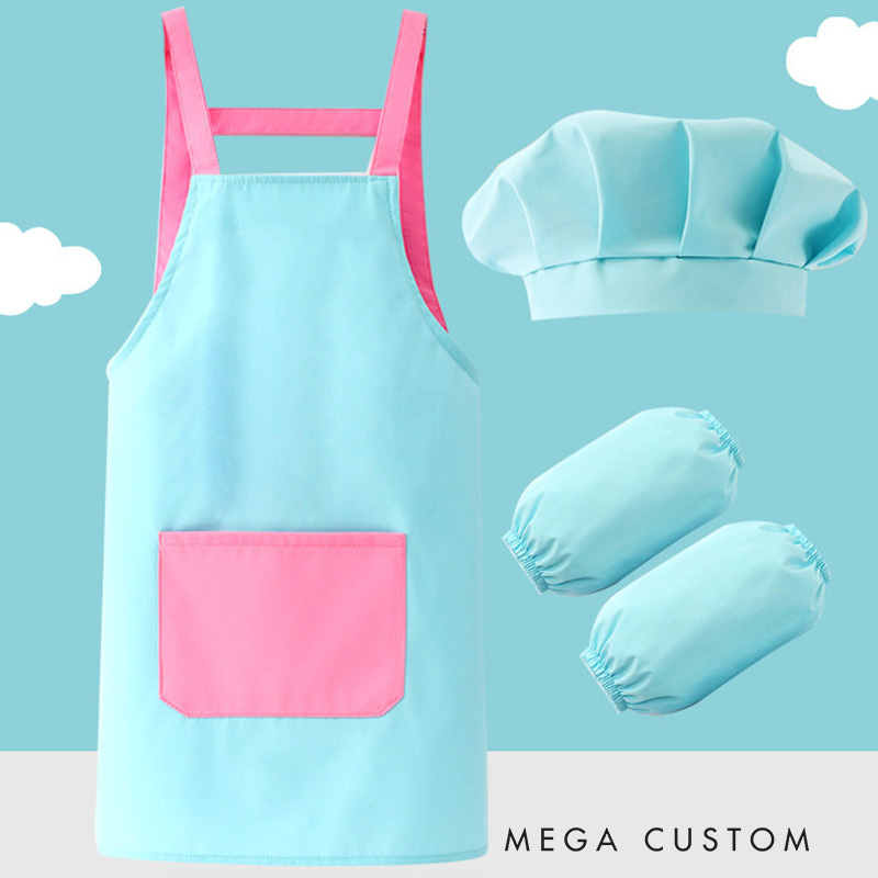 Personalized Highland Cow Kid Baking Apron with Name Initial Set of 3 Waterproof Apron with Hat Sleeve Birthday Gift for Kids