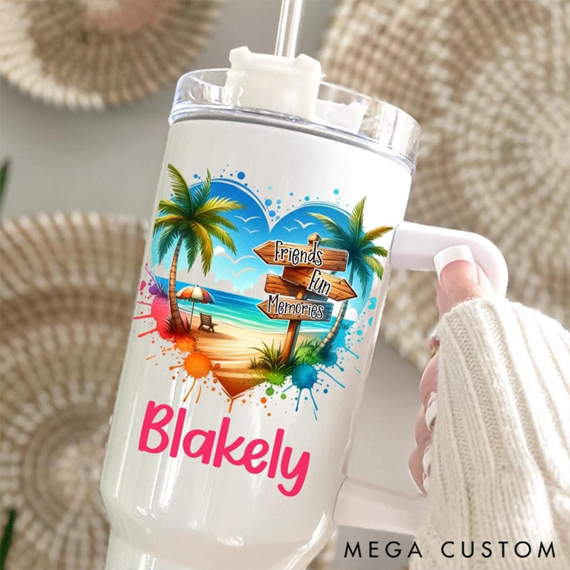 Personalized Vacation Tumbler Cruise gift Tumbler Travel Cup with Lid & Straw Custom Name Beach or Trip Gift Insulated Summer Tumbler