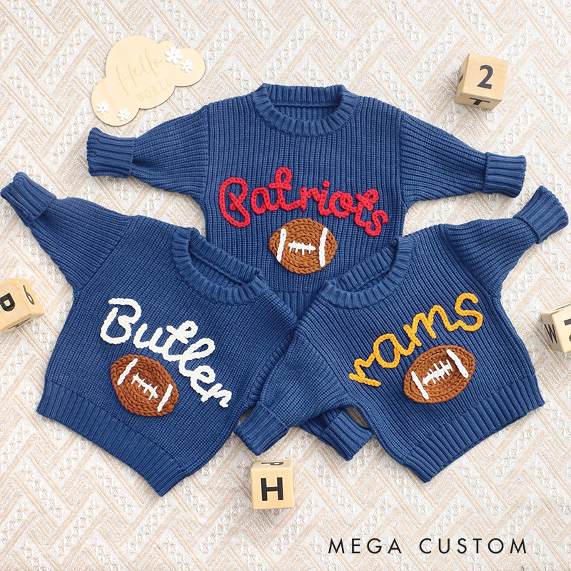 Personalized Baby Embroidered Sports Sweater Sweater Custom Name & Sports Icon Cotton Pullover for Infants and Toddlers Football Fan Gift