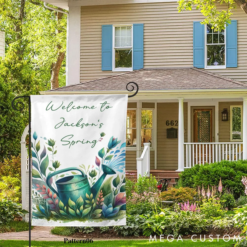 Personalized Welcome to Spring Garden Flag with Name Floral Yard Porch Decoration Gift for Gardening Lover