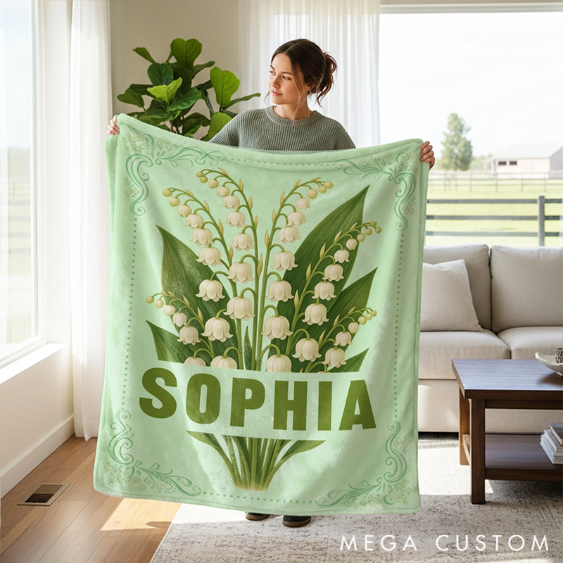 Personalized Multicolor Birth Flower Throw Blanket with Name Birthday Gift for Gardening Lover