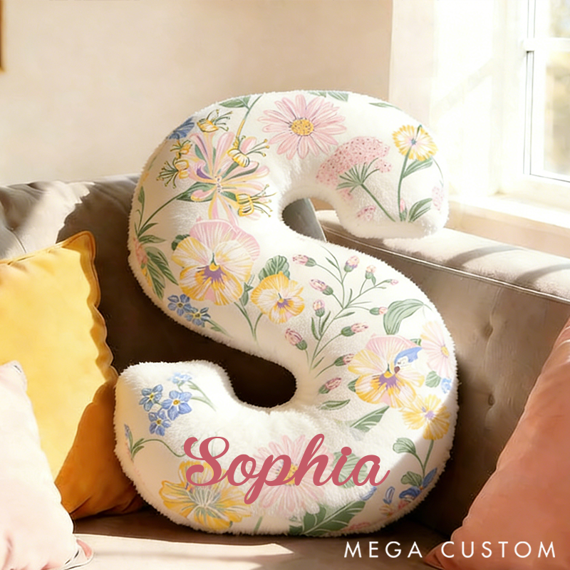 Personalized Initial Pillow Vintage Garden Pattern Custom Name Pillow for Girls Gardening Lovers Gift