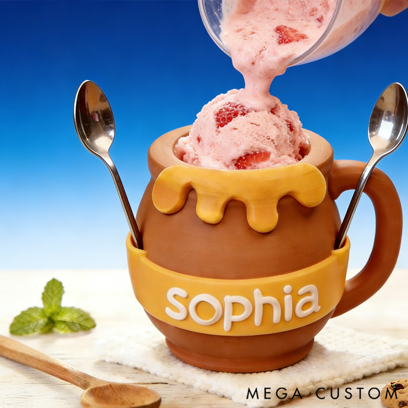  Personalized Cute Honey-Pot Ice Cream Pint Holder with Spoon Slots Eco-Friendly 3D Print for Gardening Lovers
