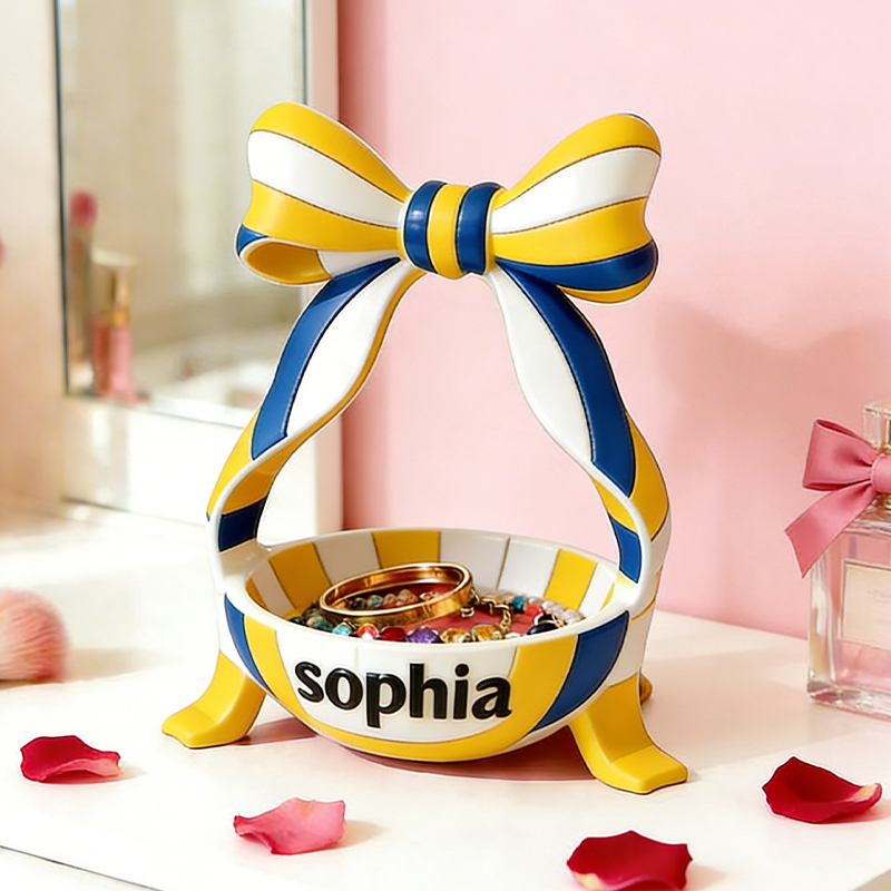 Personalized Volleyball Jewelry Holder with Custom Name and Bow Design for volleyball fans 