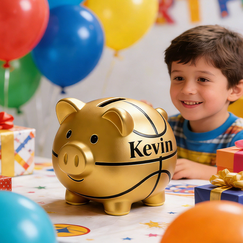 Personalized Gold Basketball Piggy Bank with Custom Name Luxurious and Fun for Kids and Fans
