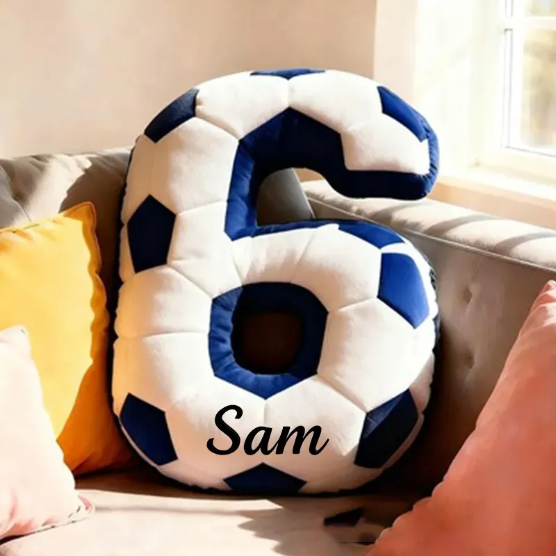 Personalized Soccer Ball Number Pillow with Custom Name Design