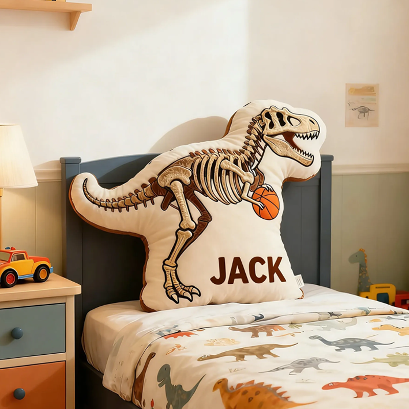 Personalized Dinosaur Basketball Pillow with Custom Name Design
