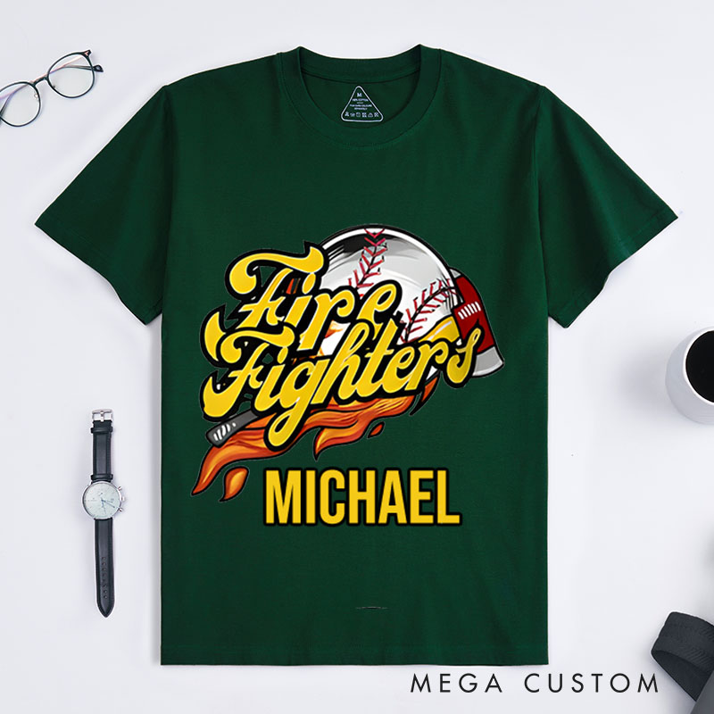Personalized Firefighter T-Shirts Firefighters Baseball Themed Fashion Design T-Shirts