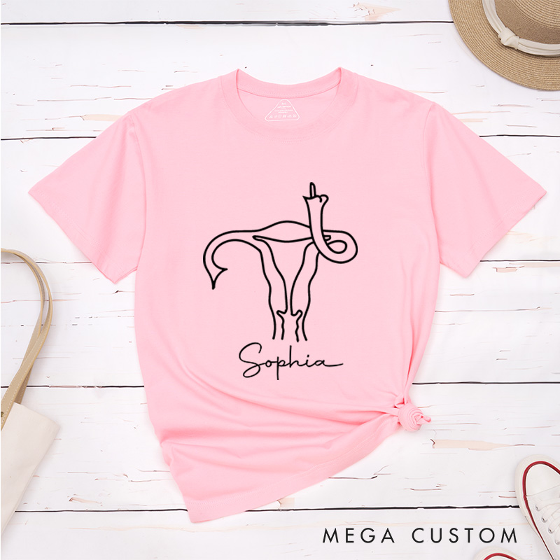 Personalized Middle Finger Uterus T-Shirt Cancer Warrior Gift Caring Gift for the Sick