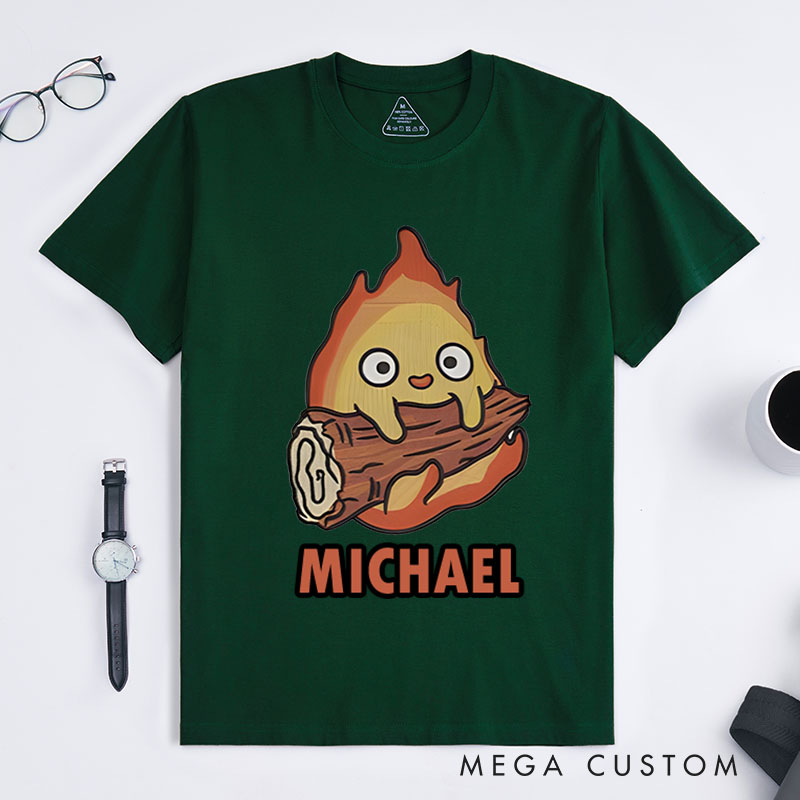 Personalized Firefighter T-Shirts Cute Flame with Log Character Fashion Design T-Shirts