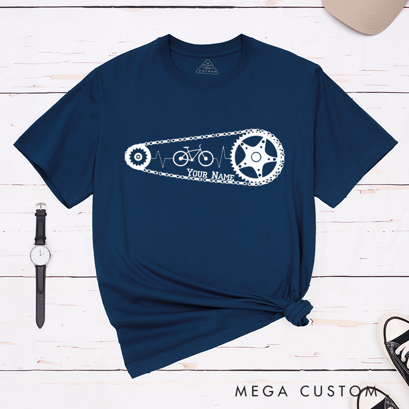 Personalized Cycling Chain T-Shirt with a Heartbeat Motif for Outdoor Adventures Riding Cycling Biking Enthusiasts