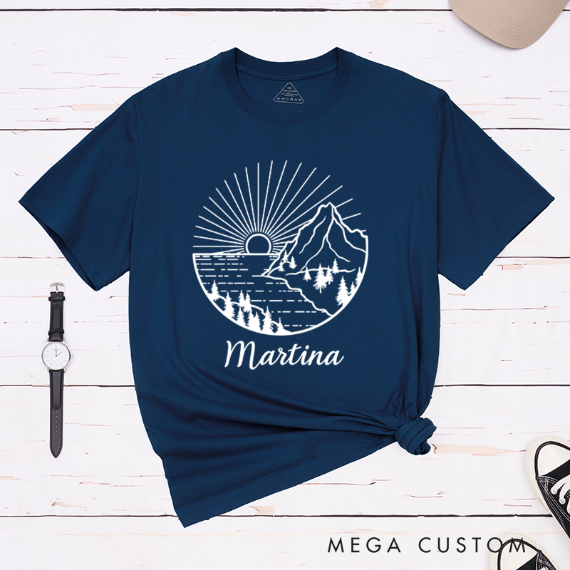 Personalized Sun and Mountain Adventure T-Shirt  Gift For Camper Hiking Outdoors Nature Lover