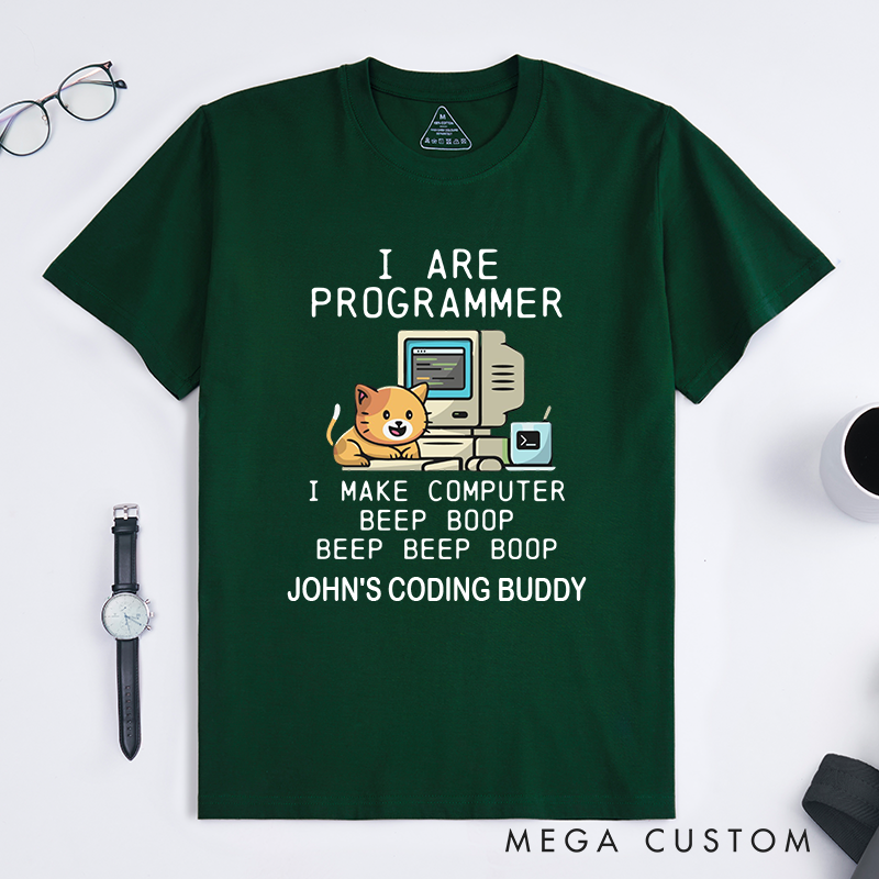 Personalized Programmer Cat T-Shirt IT Programmer Technology Lover Shirt Gift for Geek Nerd Computer