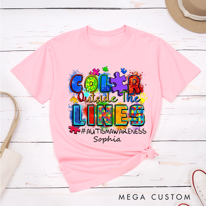 Personalized Color Outside the Lines Autism Awareness T-Shirt Neurodiversity Shirt