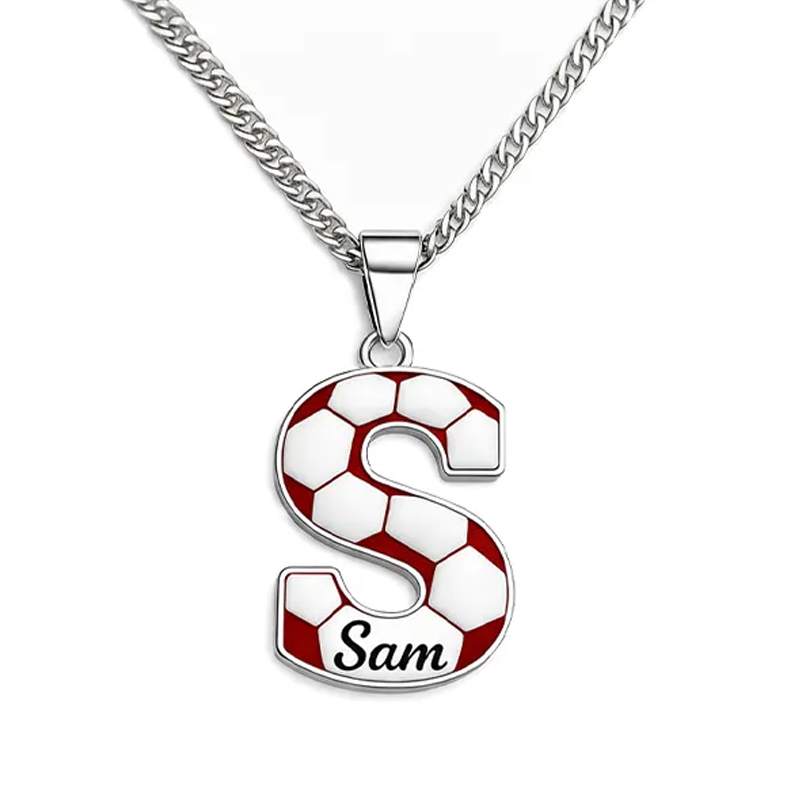 Personalized Soccer Necklace with Custom Initial and Name for Sports Fans