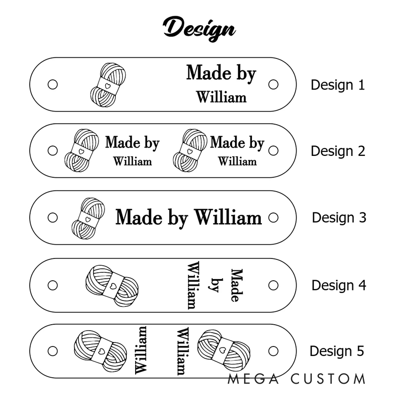 Personalized Set of 10 Made By Leather Crochet Knitted Tags Labels with Engraved Name Rivets Knitwear Accessories Gift for DIY Knitter Sewing Lovers