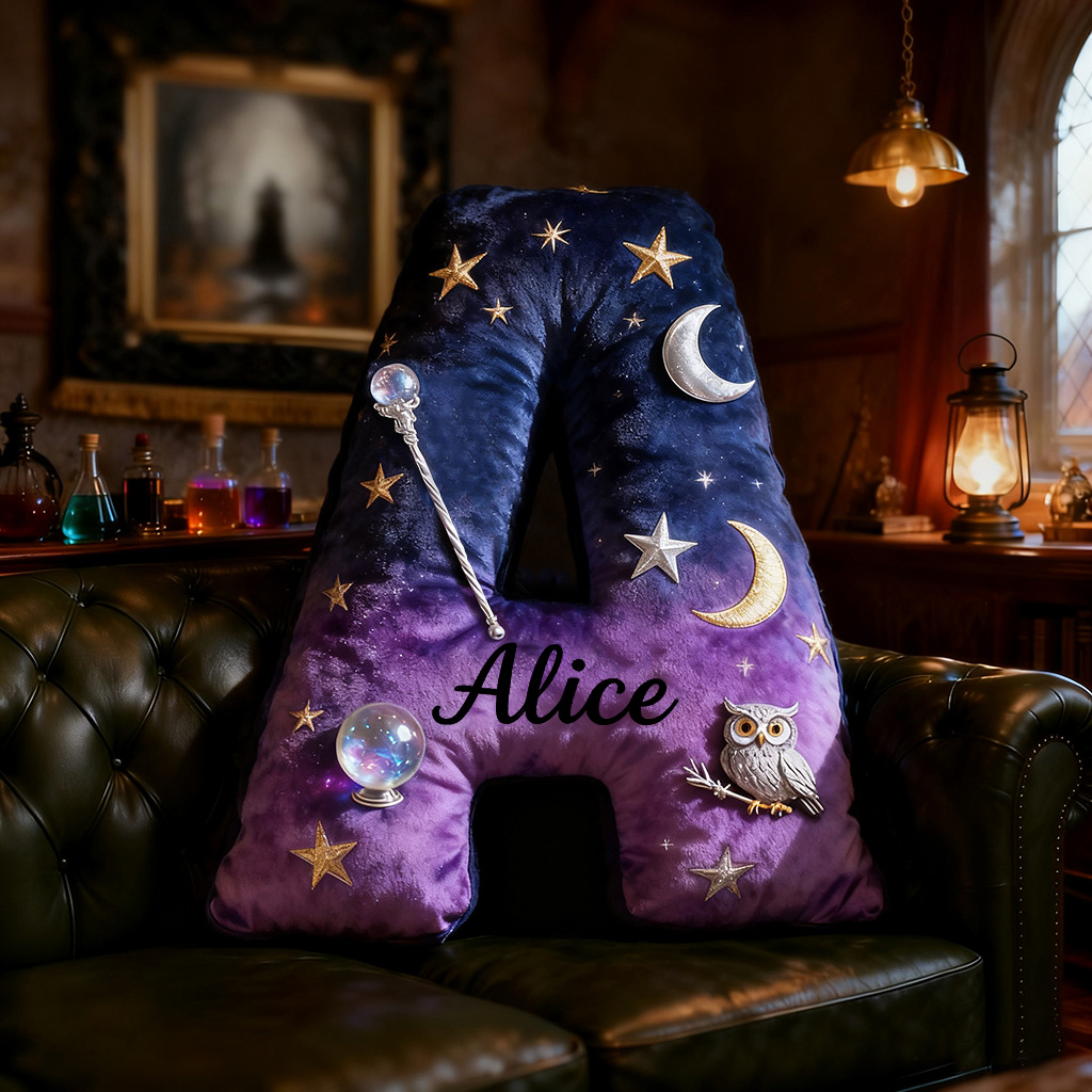 Personalized Mystery Witch Pillow Decorated with Pentagrams Crystal Balls  Magic Wands Owls and Starry Sky Patterns Graphic 3D Print Pillow