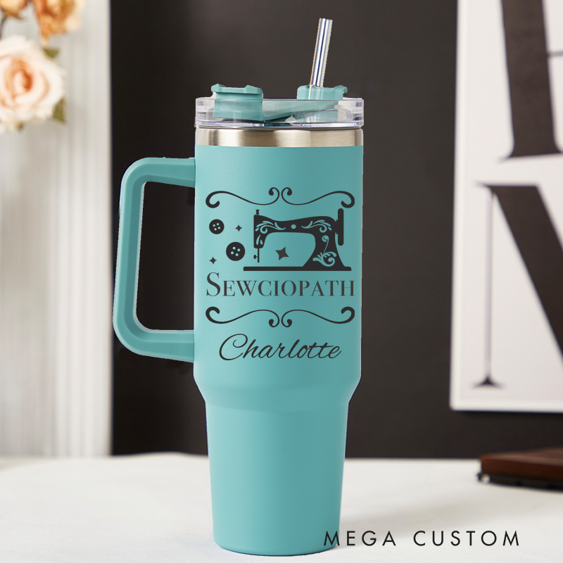 Personalized 40oz Tumbler with Handle Sewciopath Tumbler and Custom Name