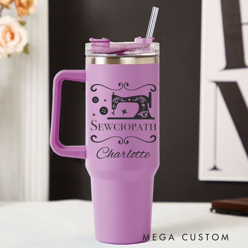 Personalized 40oz Tumbler with Handle Sewciopath Tumbler and Custom Name