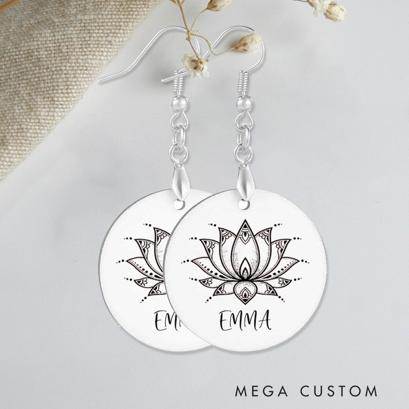 Personalized Lotus Earrings Lightweight and Elegant Design Custom Name Jewelry Gift Acrylic Earrings for Yoga Lover