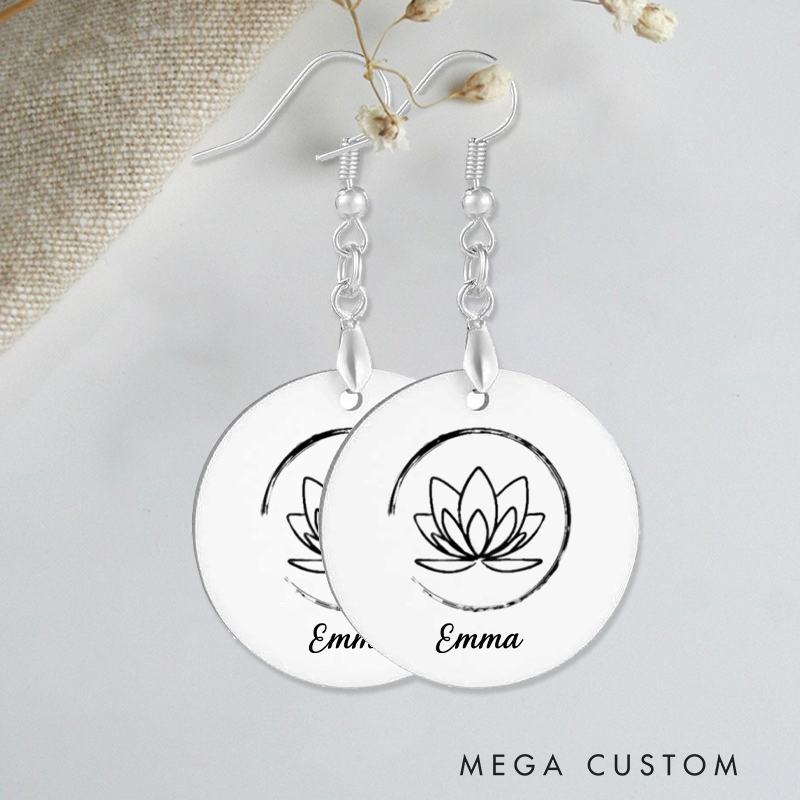 Personalized Lotus Earrings with Minimalist Design Custom Name Jewelry Gift Acrylic Earrings for Yoga Lover