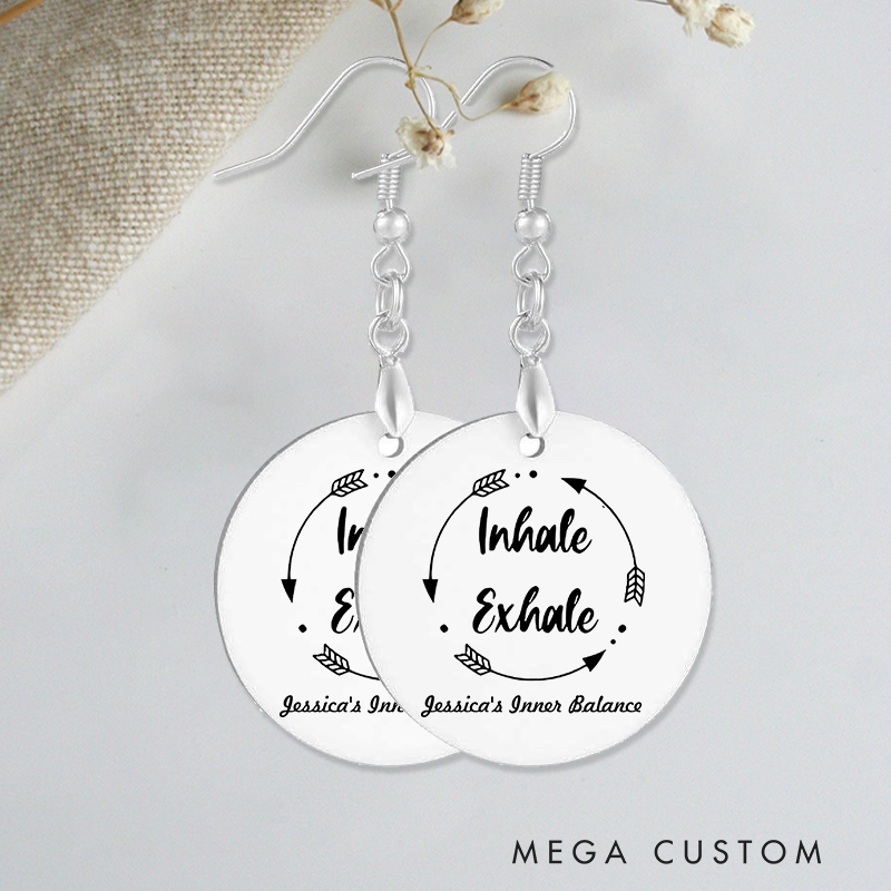 Personalized Inhale Exhale Earrings Lightweight Design Custom Name Jewelry Gift Acrylic Earrings for Yoga Lover