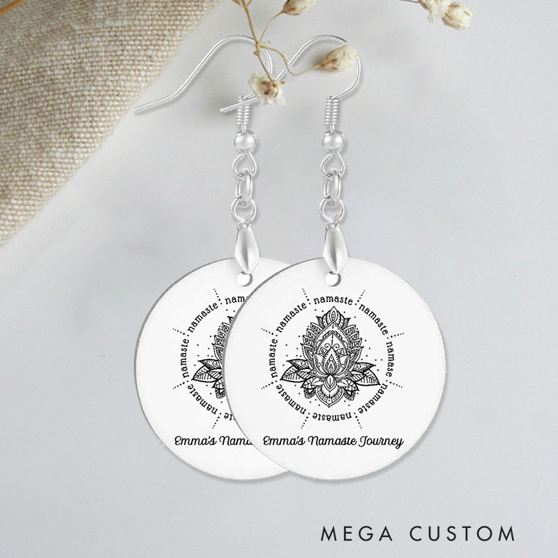 Personalized Namaste Earrings with Mandala Design Custom Name Jewelry Gift Acrylic Earrings for Yoga Lover