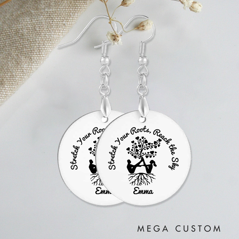 Personalized Tree of Life Earrings with Growth and Strength Design Custom Name Jewelry Gift Acrylic Earrings for Yoga Lover