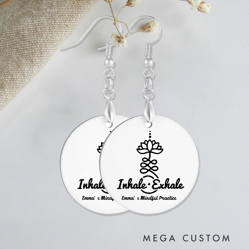 Personalized Inhale Exhale Earrings with Lotus Design Custom Name Jewelry Gift Acrylic Earrings for Yoga Lover