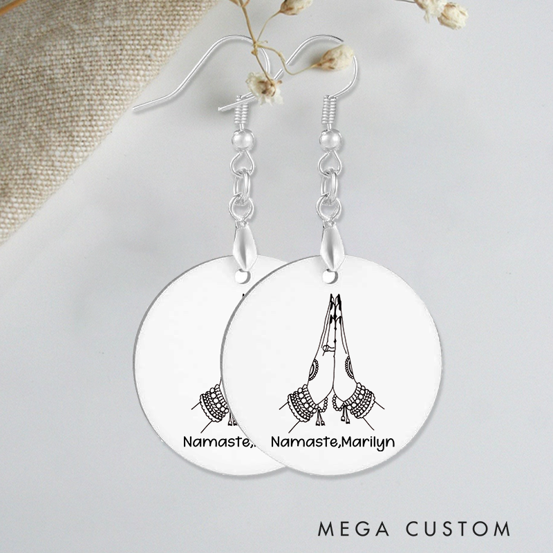 Personalized Namaste Earrings with Prayer Hands Design Custom Name Jewelry Gift Acrylic Earrings for Yoga Lover