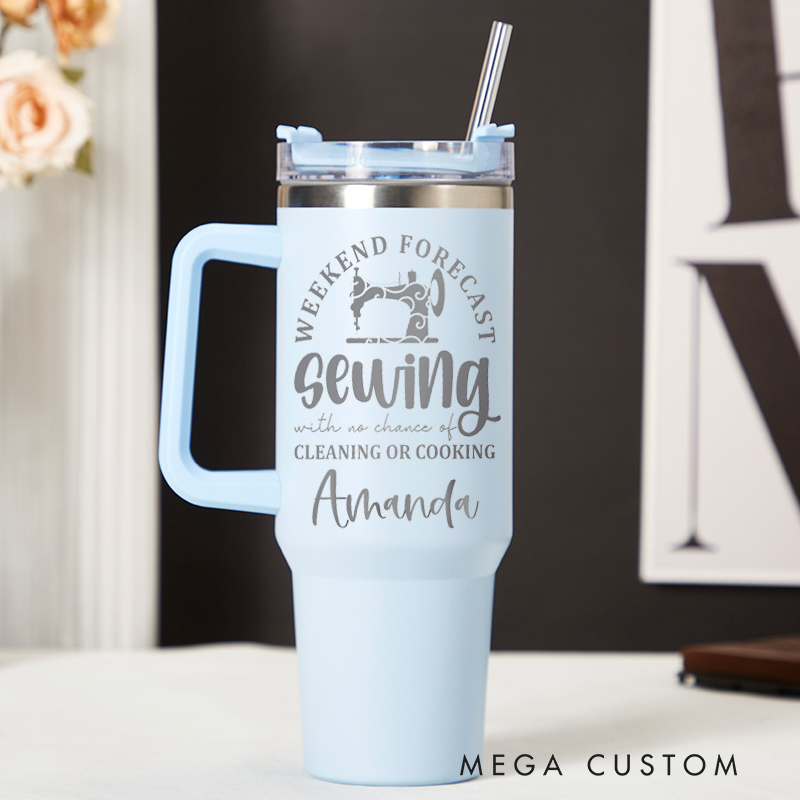 Personalized 40oz Tumbler with Handle Sewing Tumbler and Custom Name
